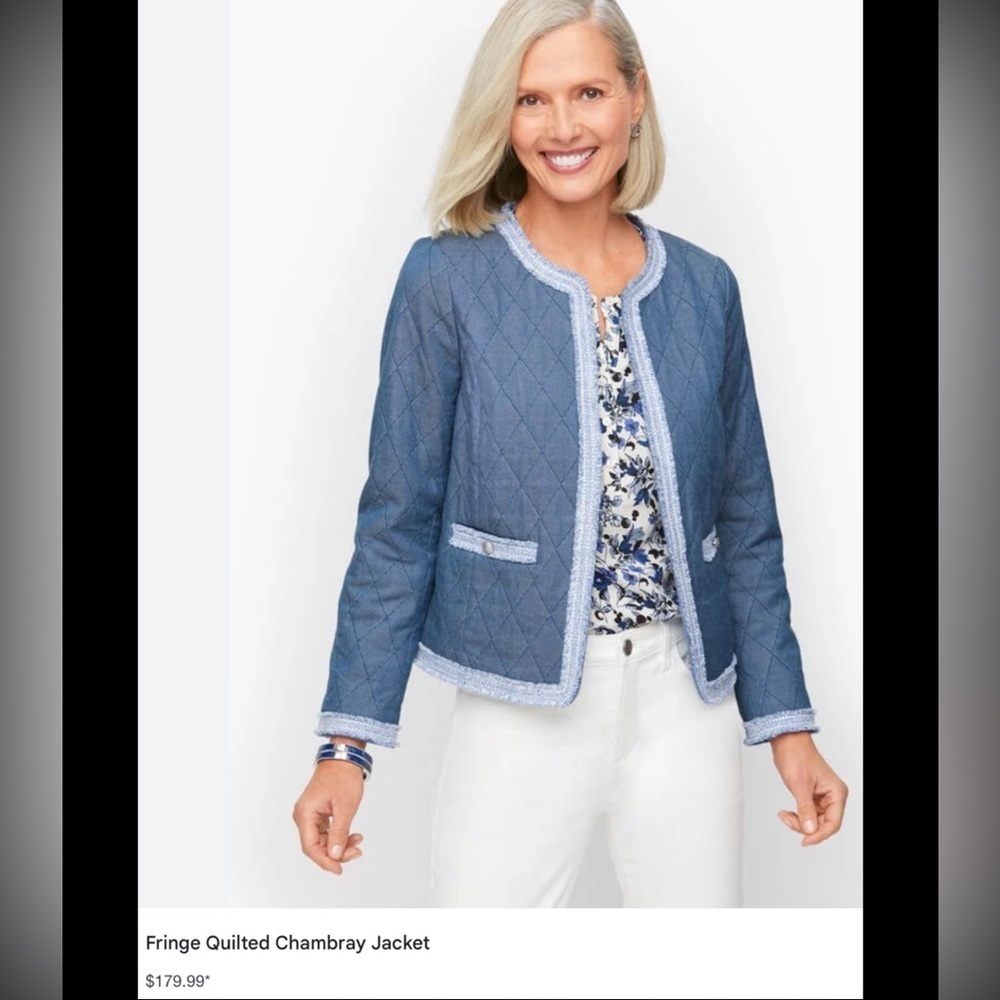 Talbots Fringe Quilted Chambray Jacket Size 12 NEW